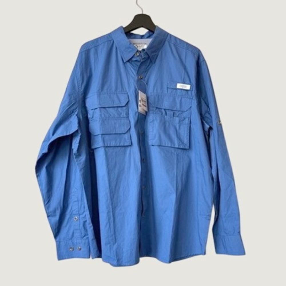 Gander Mountain Mens Blue Fishing Shirt Outdoor Hiking Ventilated Guide Series L